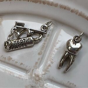 Vintage Tooth + Toothpaste Charm Set – 925 Sterling Silver